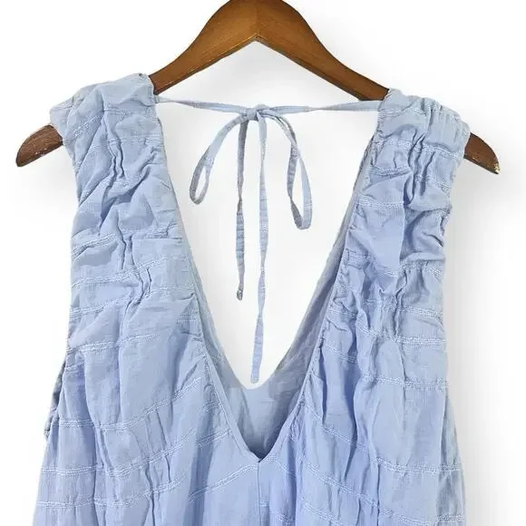 Free People Dress Agatha Midi Blue Long Oversize Boho Textured Lagenlook Medium - Picture 10 of 11